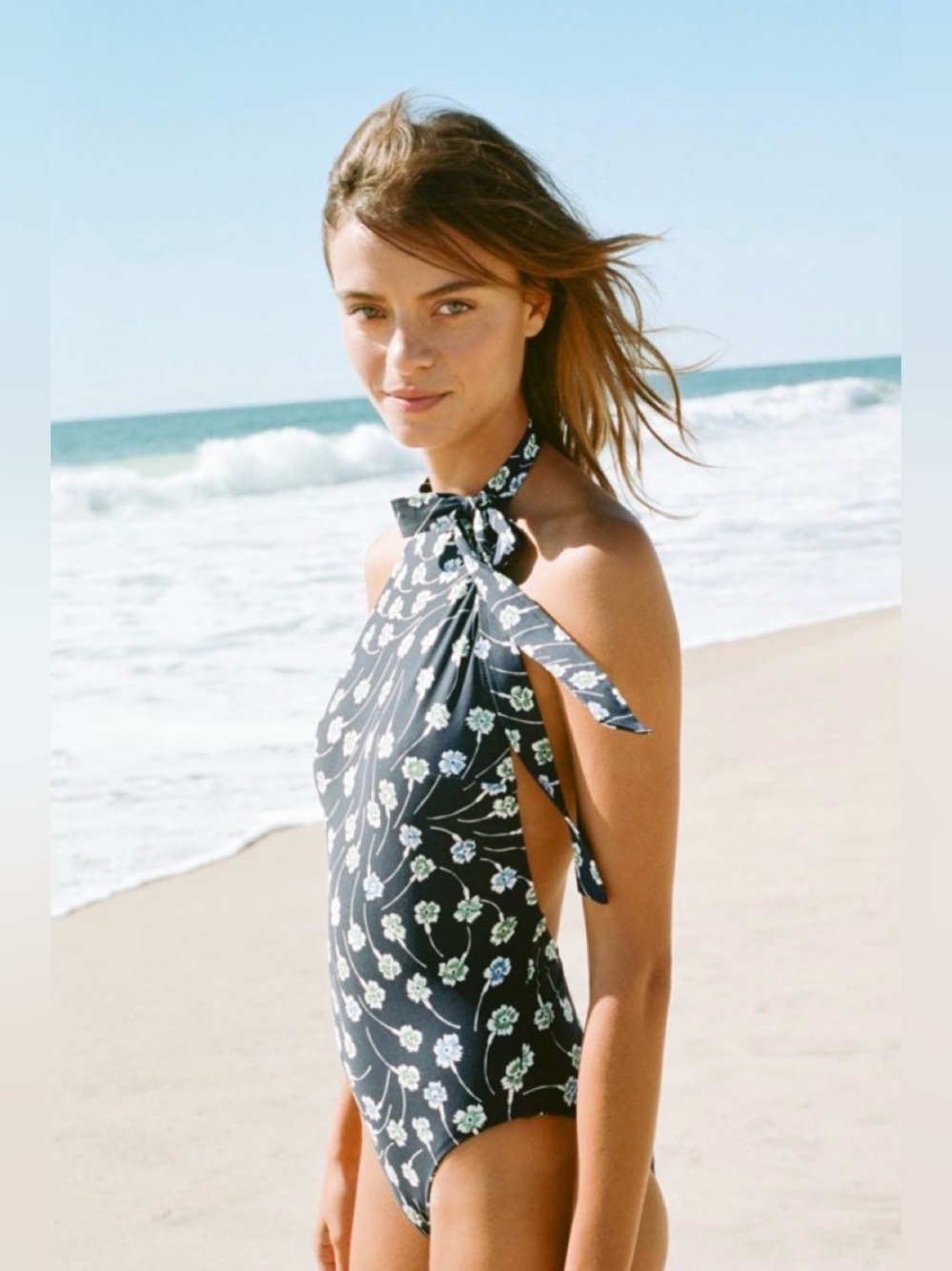 J.Crew Halter Bow One-Piece Swimsuit in Navy Daisy Print Size 12